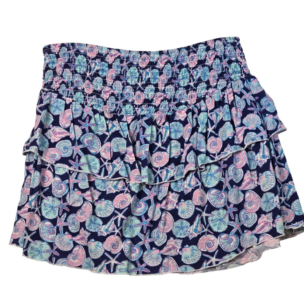 Simply Southern‎ XXL Seashell Starfish Ruffle Skort Navy Blue Coastal Smocked